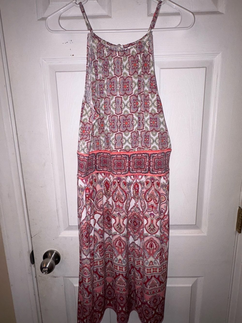 London Times Pink and White Paisley Halter Maxi Dress
